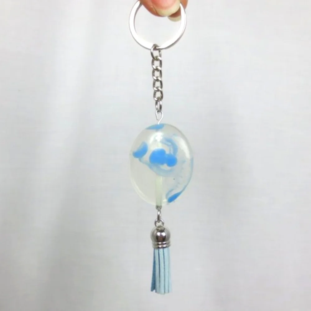 New Handcrafted Keychain Bag Charm Blue Beaded Boho Leather Tassel Swivel Clip